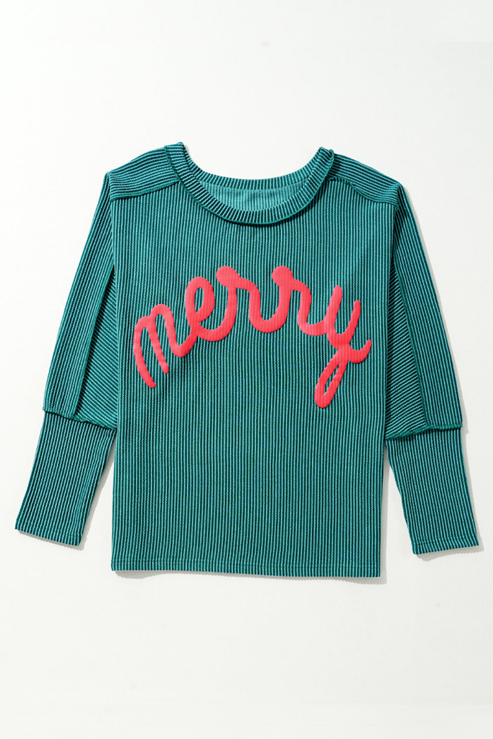 Green Merry Graphic Corded Batwing Sleeve Knit Top