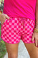 Black Checkered Drawstring Elastic Waist Casual Shorts