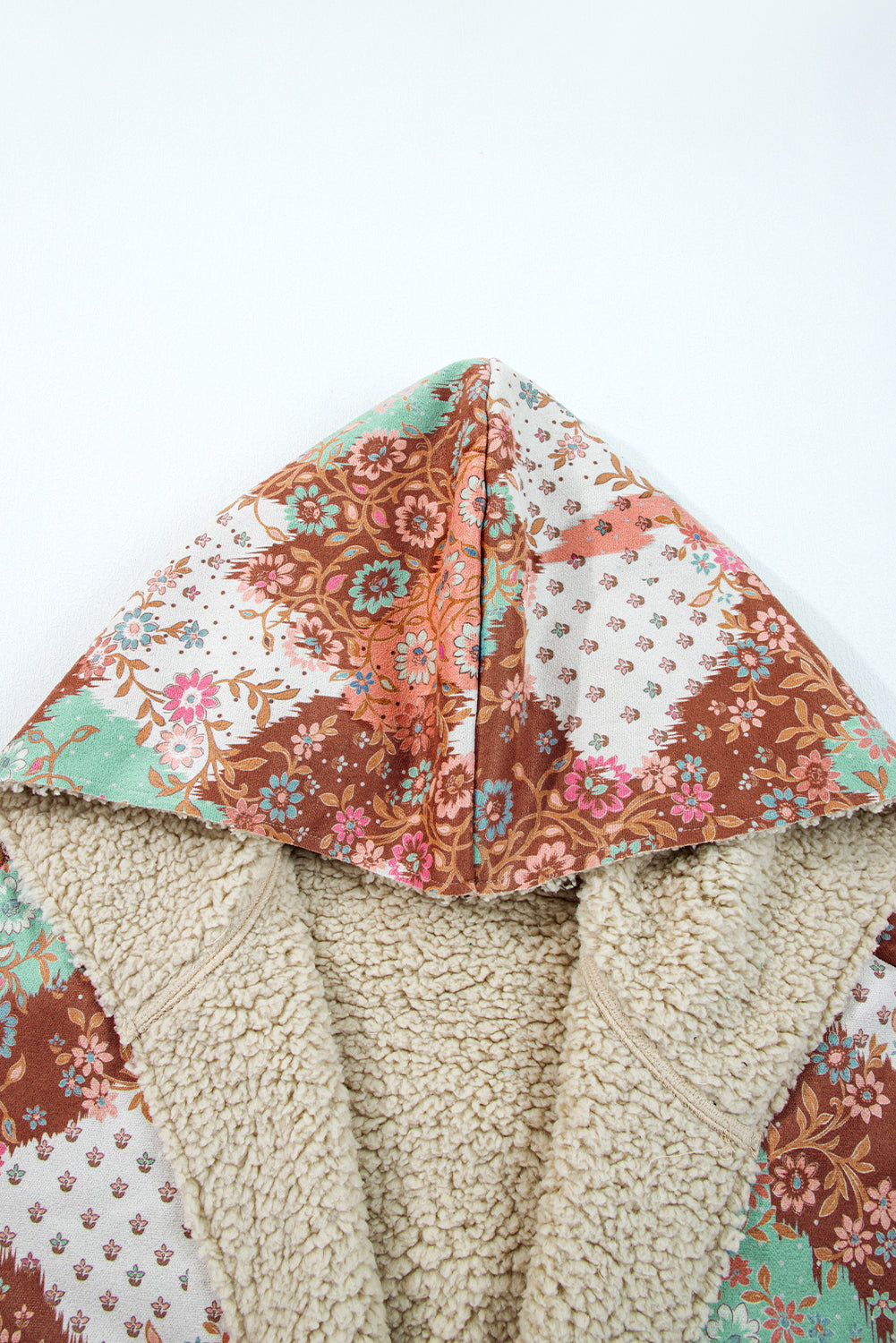 Vintage Floral Printed Sherpa Lined Hooded Jacket