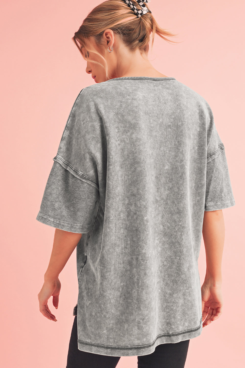 Orchid Petal Mineral Wash Exposed Seam Drop Shoulder Oversized Tee