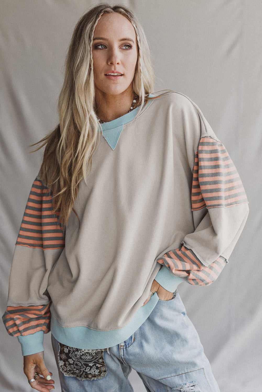 Striped Contrast Patchwork Oversized Sweatshirt