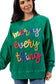 Dark Green Merry Everything Letter Graphic Ribbed Loose Sweatshirt
