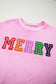 Pink Merry Letter Pattern Plush Pullover