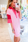 Pink Stripe Colorblock Sleeve Collared Mini Dress