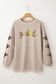 Smoke Gray Gobble Turkey Thanksgiving Sequined Patch Corded Baggy Sweatshirt
