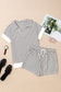 Black & White Striped V-Neck Lounge Set