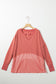 Mineral Red Waffle Knit Patchwork Exposed Seam Long Sleeve Top