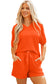 Orange Textured V Neck T Shirt and Shorts Set