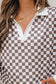 Khaki Checkered Print Polo Collar Cropped Long Sleeve Top Drawstring Mini Skirt Set