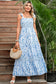 Boho Blue Floral Smocked Tie-Strap Maxi Dress