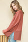 Mineral Red Waffle Knit Patchwork Exposed Seam Long Sleeve Top