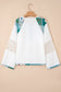 White Floral Mesh Patched Color Block Half Button Blouse