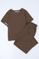 Brown Textured Loose Fit T-Shirt and Drawstring Pants Set