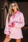 Pink Stripe Collared V-Neck Drop Shoulder Pullover and Skort Two Piece Set