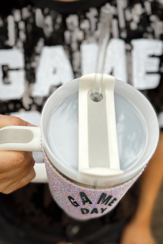 White Game Day Rhinestone 40oz Tumbler