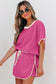 Rose Red Colorblock Edge Drop Shoulder T-Shirt and Skort Two Piece Set