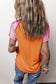 Orange Exposed Seam Color Block V Neck Waffle TShirt