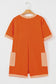 Orange Two-tone Short Sleeve V-Neck Patched Pocket Loose Romper