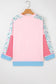 Light Pink Floral Colorblock Patchwork Chest Pocket Notched Neck Long Sleeve Top
