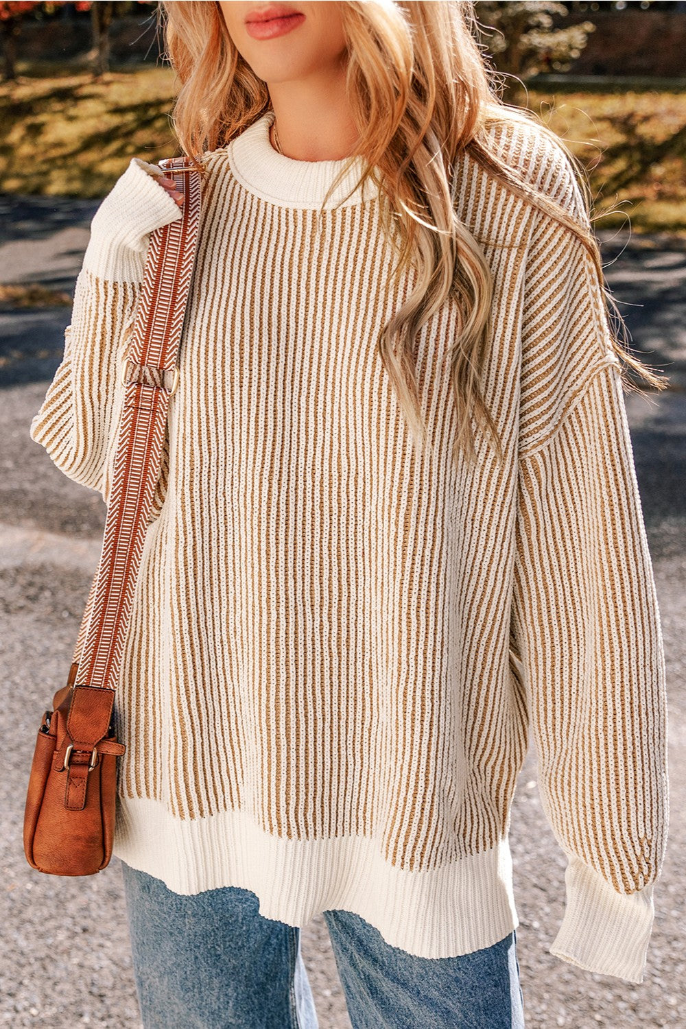 Round Neck Dropped Shoulder Sweater