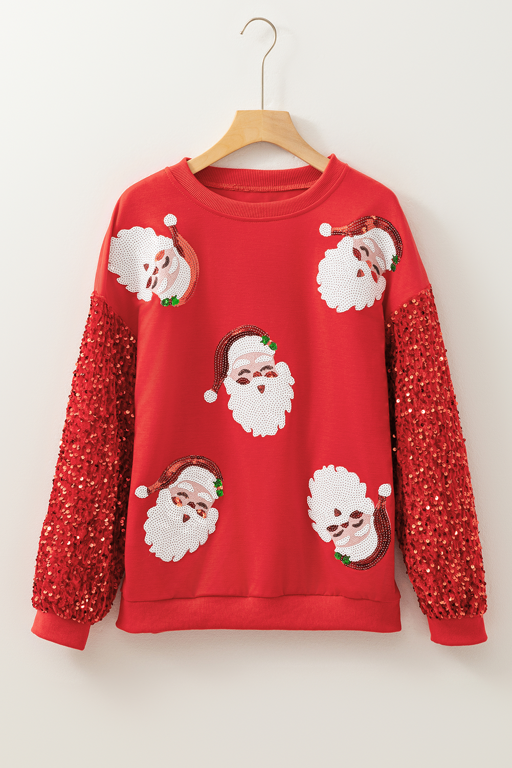 Red Sequined Santa Claus Long Sleeve Christmas Sweatshirt