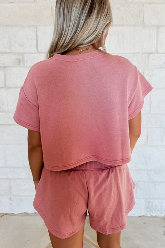 Two Piece Cropped Tee and Ruffle High Waist Skort Set