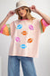 Pink Football Chenille Embroidered Color Block Half Sleeve T-Shirt