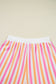 Pink Stripe Drop Shoulder Half Sleeve Loose Tee and Shorts Casual Set