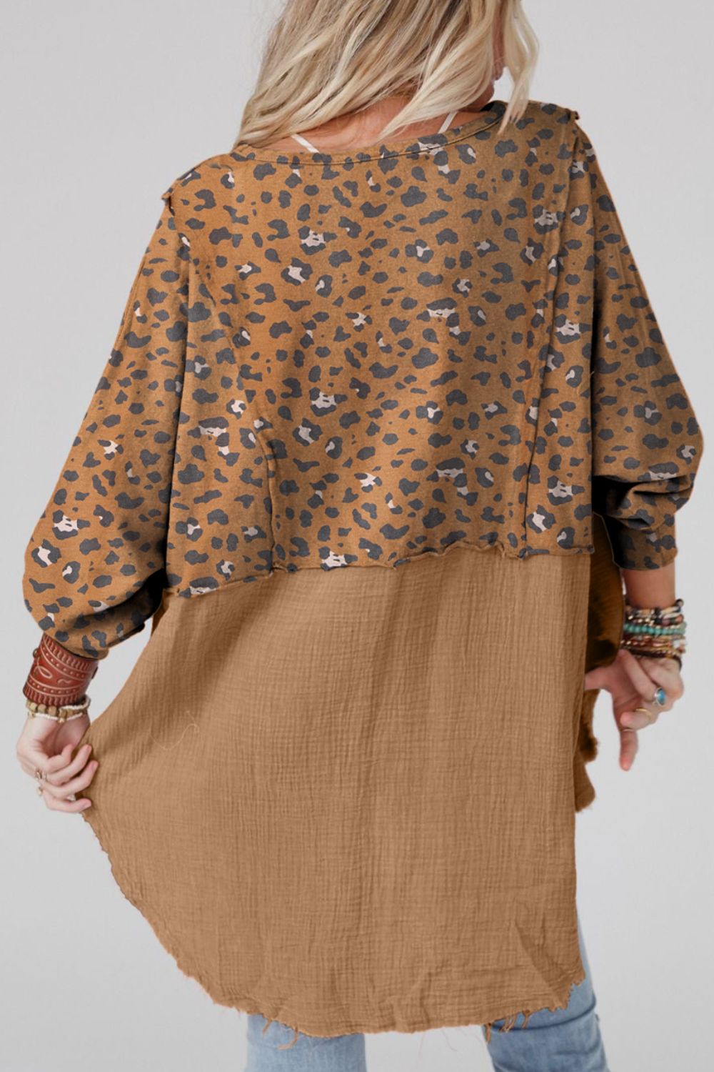 Textured Leopard Dropped Shoulder Blouse