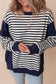 White Stripe Patchwork Exposed Seam Loose Fit Sweatshirt