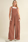 Gold Flame Buttoned Straps Ruched Wide Leg Jumpsuit