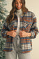 Mist Green Plaid Print Chest Pockets Turn Down Collar Shacket