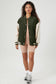 Mist Green Corduroy Fleece Patchwork Buttoned Bomber Coat