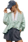 Green Striped Zipper Collar Long Sleeve Top