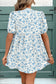 Blue Floral Puff Sleeve Mini Dress with Statement Bow