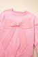 Waffle Knit Mineral Wash Pullover with Bow Detail