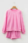 Pink Girly Bow Embroidered Detail Puff Sleeve Pullover Two Piece Short Set