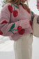 Cherry Print Round Neck Knit Sweater