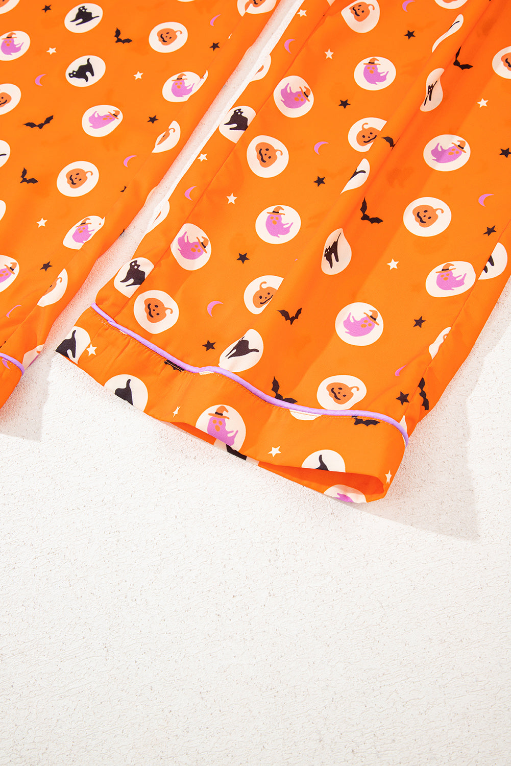 Orange Halloween Print Lapel Shirt and Pants Pajama Set