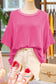 Rose Red Spiral Ribbed Cutout Bow Knot Back Oversize T Shirt