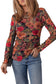 Multicolor Floral Print Lettuce Trim Long Sleeve Mesh Top