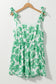 Green 60s Floral Print Knotted Strap Flared Romper