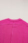 Apricot Pink Colorblock Crinkle Rib Round Neck T Shirt