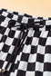 Black Checkered Drawstring Elastic Waist Casual Shorts