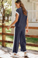 Navy Blue Color Block Pocketed T-Shirt and Wide Leg Pants Set