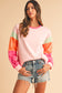 Rose Red Color Block Sleeve Loose Fit Top