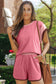 Peach Blossom Contrast Trim Cap Sleeve Tee And Shorts Set