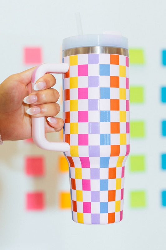 40oz Colorful Checkered Print Tumbler Cup
