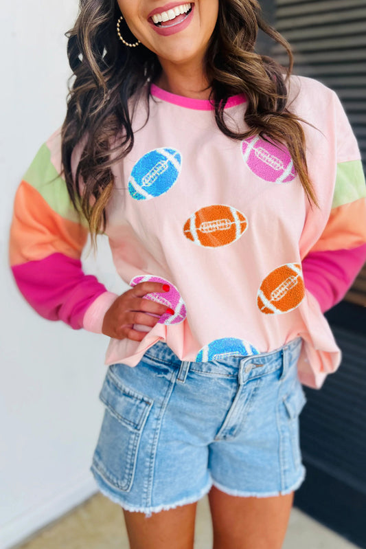 Pink Color Block GAME DAY Rugby Graphic Crew Neck T Shirt