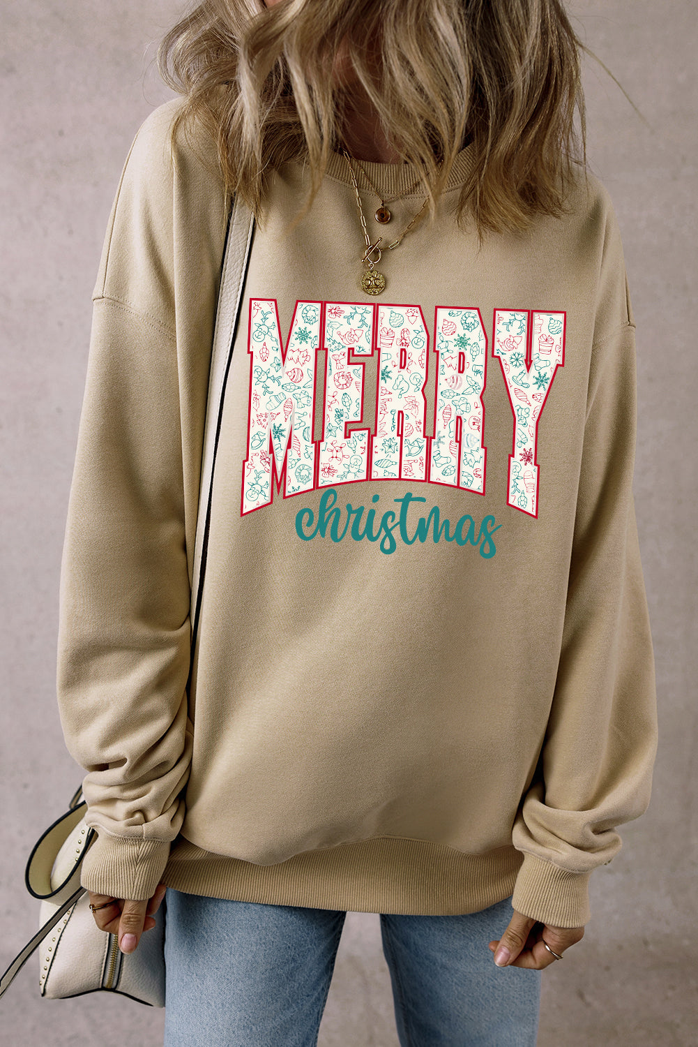 Parchment Basic Merry Christmas Oversized Graphic Sweatshirt